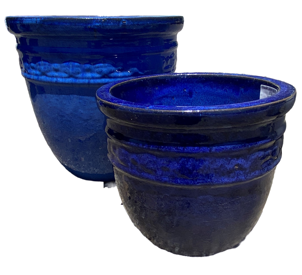 Glazed Lilium Egg Pot - Blue