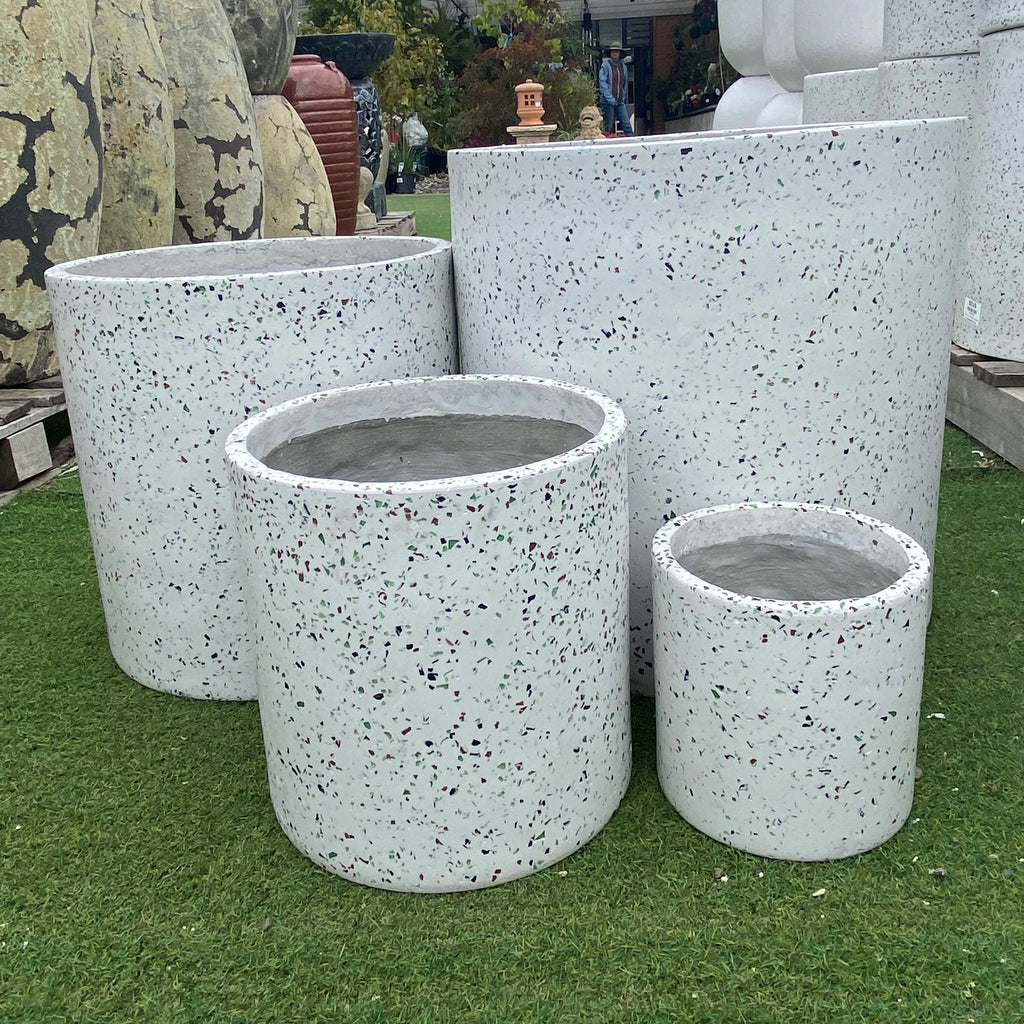 Poly Cylinder Pot - White Terrazzo (Tri-Tones)
