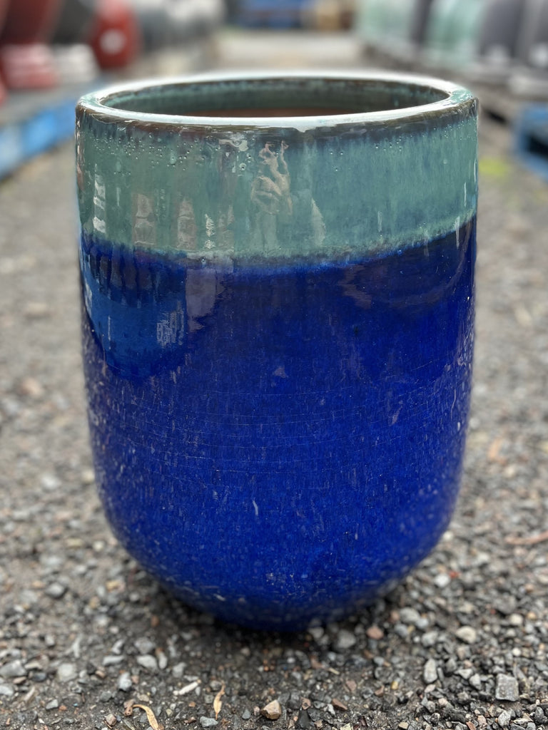 Glazed Drum Pot - 2 Tones Blue