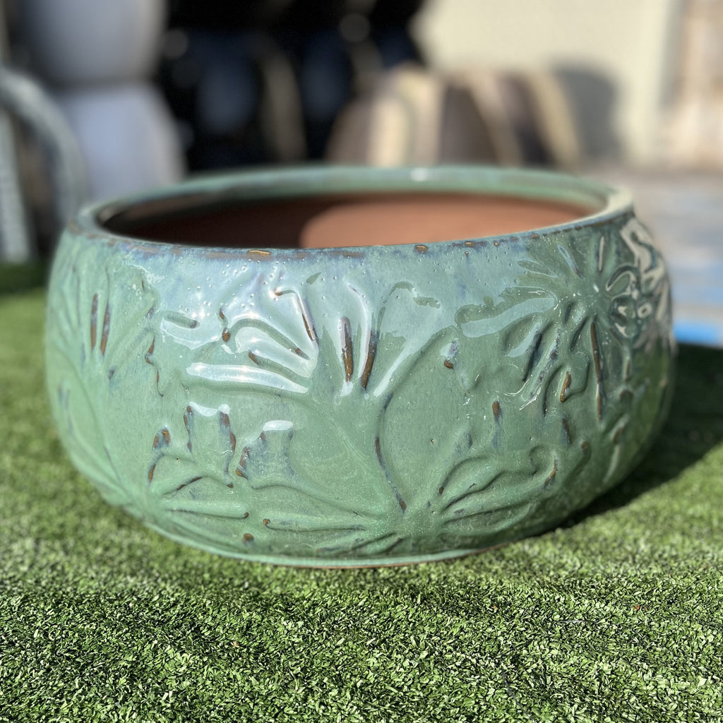 Glazed Leafy Bowl - Jade Green