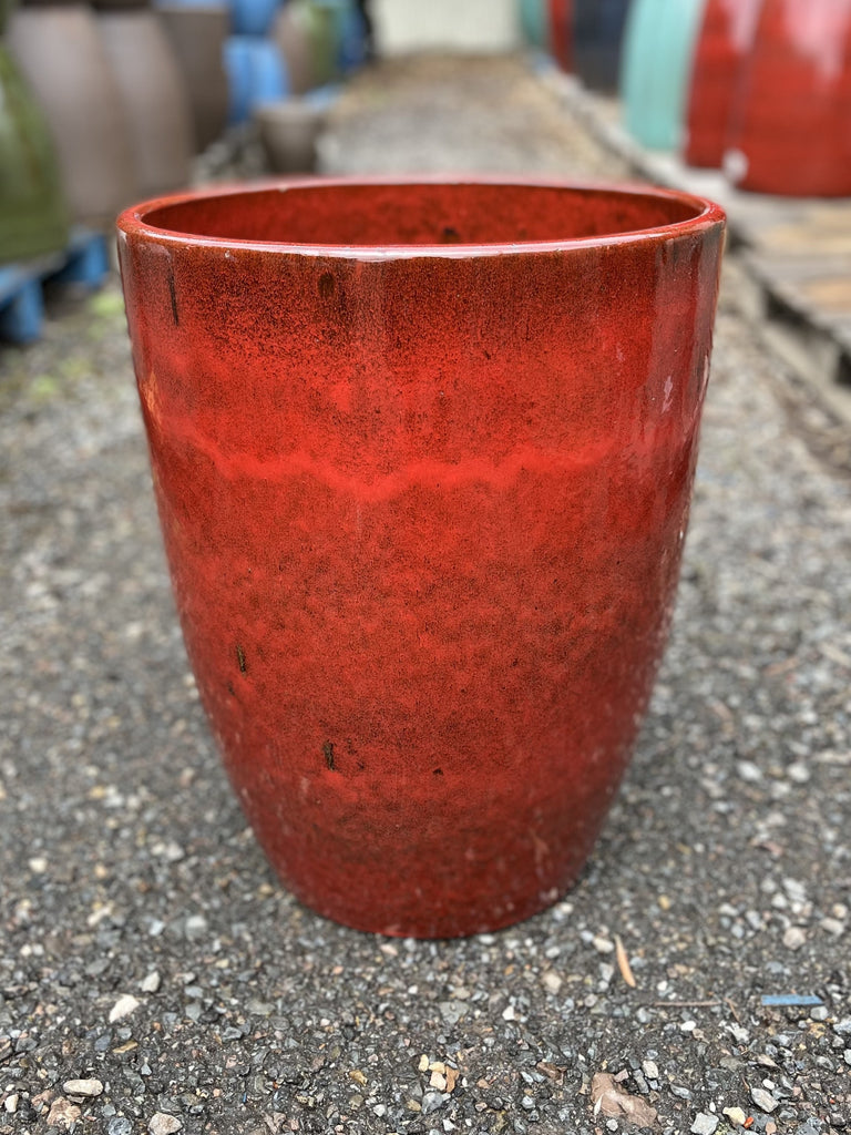 Glazed U Planter Pot - Red Black